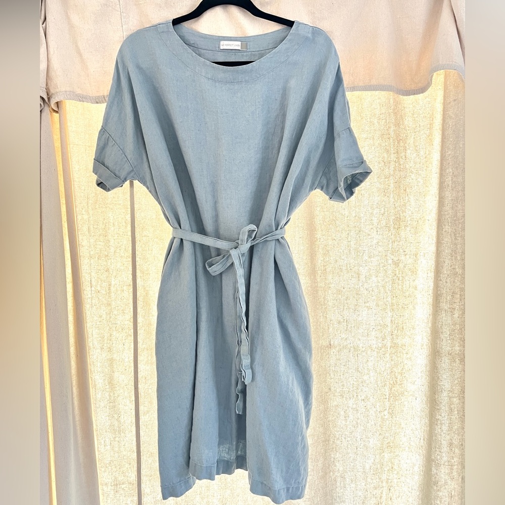 NotPerfectLinen Light Blue Rennes Oversized Linen Dress ethical sustainable